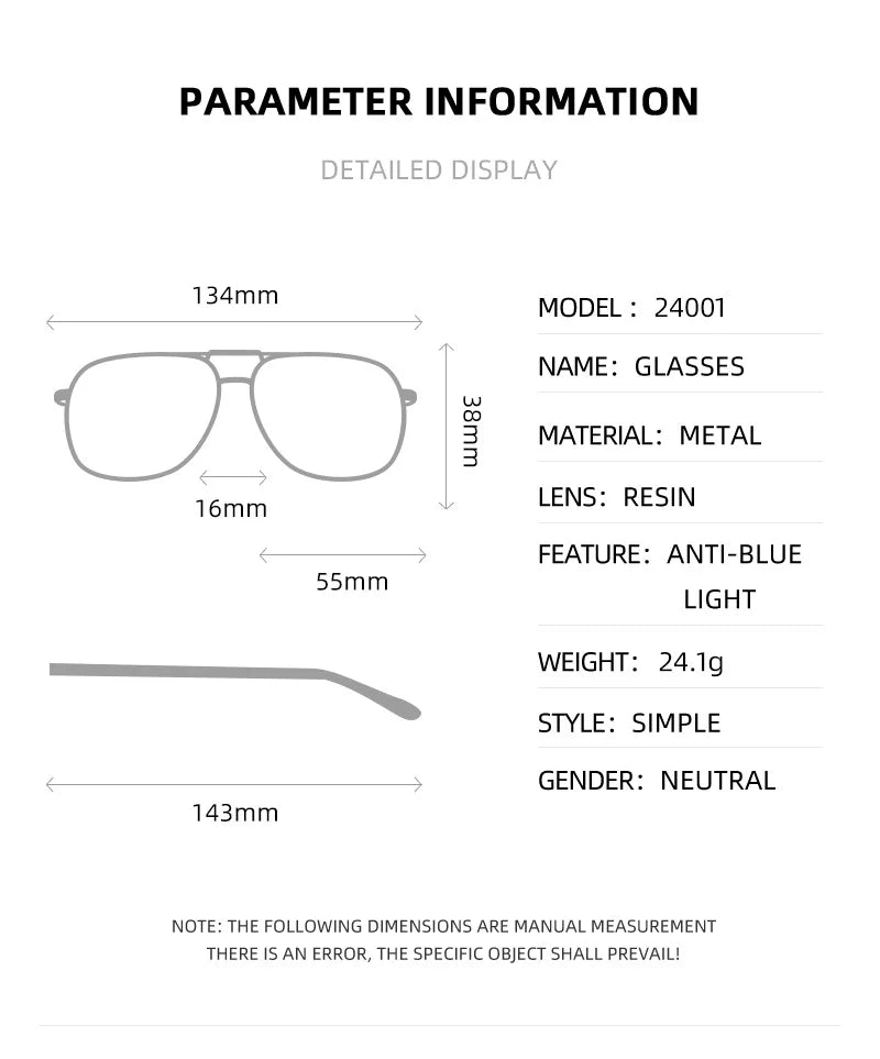 Metal Rimless Rectangle Blue Light Glasses