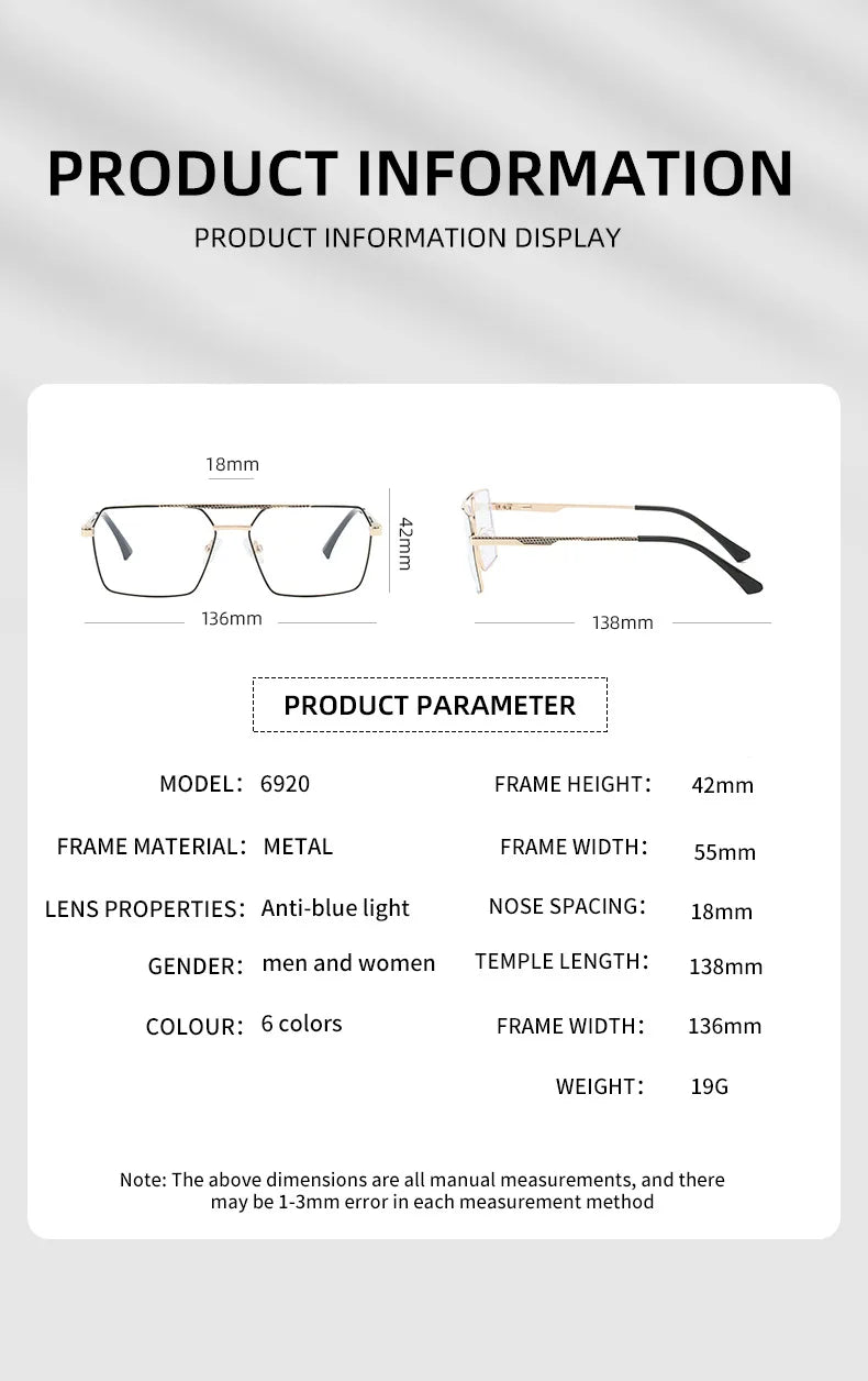 Metal Square Photochromic Aviator Glasses