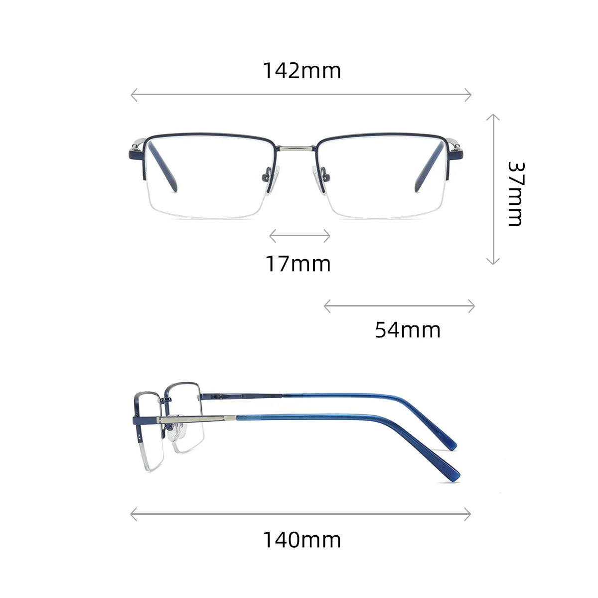 Half Rimless Rectangle Progressive Prescription Glasses