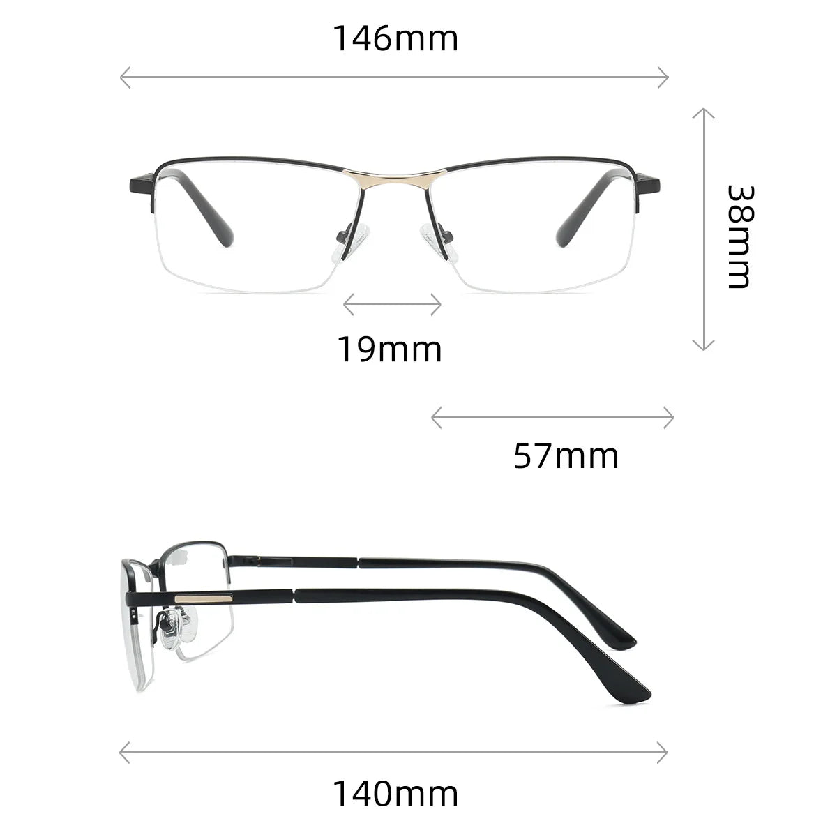 Half Rimless Business Progressive Rectangle Glasses