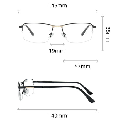 Half Rimless Business Progressive Rectangle Glasses